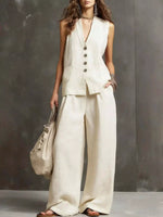 Full Size Sleeveless Vest and Wide-Leg Pants Set Plus SIze