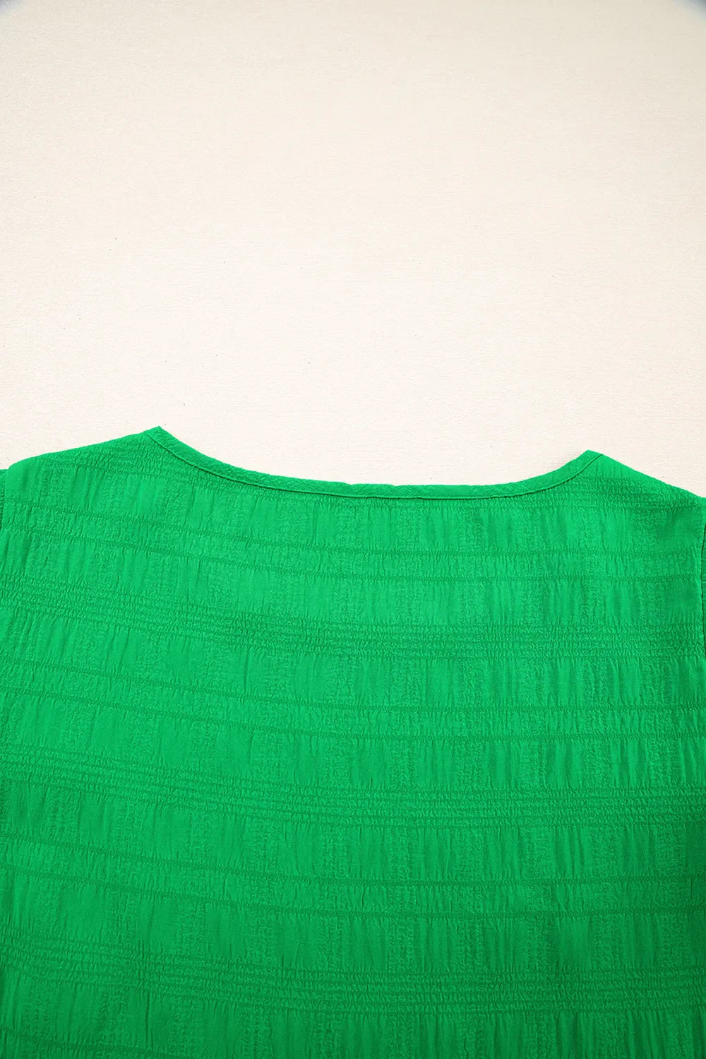Textured Ruffled Sleeve Round Neck Top