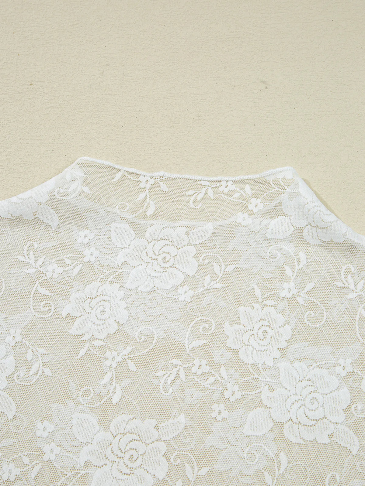 Sheer Floral Lace Mesh Mock Neck Long Sleeve Top