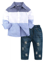 Children's Color Block Shirt & Ripped Jeans Set