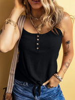 Full Size Ribbed Button Front Tie Hem Cami Tank Top Plus Size