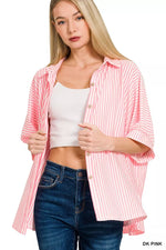 Zenana Oversized Stripe Button Down Shirt