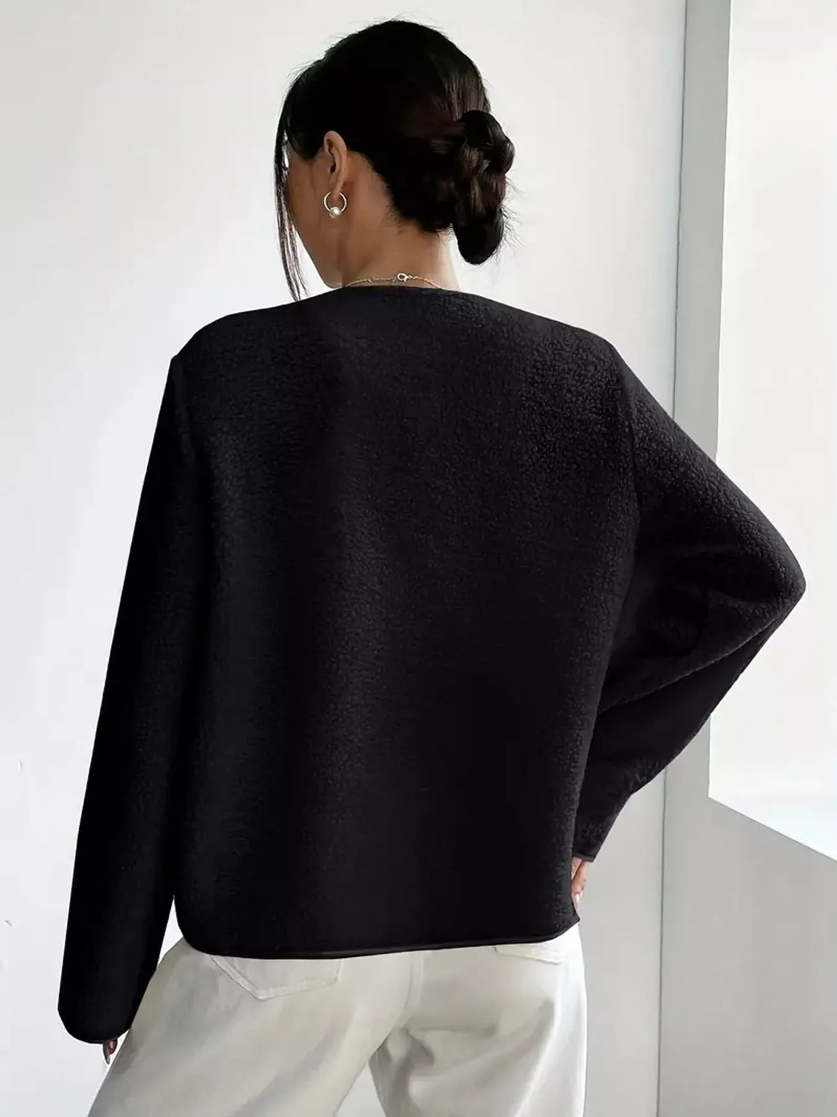 Full Size Textured Button-Up Fleece Outerwear Plus Size