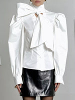 Bow Tie Puffed Sleeves Blouse