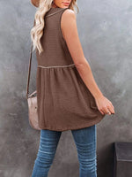 V-Neck Waffle Knit Tank Top with Contrast Stitching