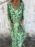 Full Size Printed V-Neck Dress with Pockets Plus Size