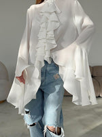 Ruffle Trim Flounce Sleeve Blouse
