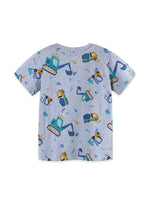 Children's Excavator Print Round Neck T-Shirt
