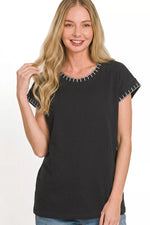 Zenana Stitch Detailed Oversize Top