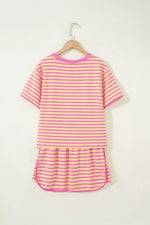 Striped Round Neck Tee and Shorts Casual Set