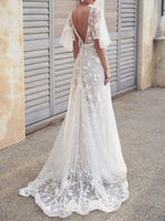 Full Size Lace Flutter Sleeve V-Neck Dress Plus Size