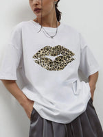 Leopard Lips Round Neck Oversized T-Shirt