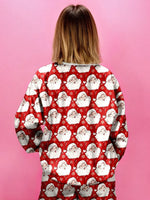Christmas Santa Print Round Neck Top and Shorts Lounge Set