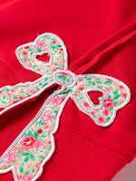 Floral Bow Patched Exposed Seam Patchwork Slit Baggy Sweatshirt
