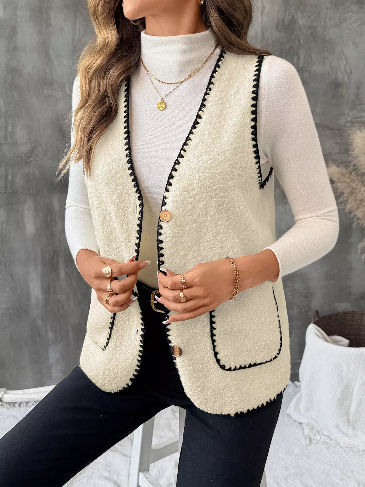 V-Neck Button Up Vest Coat