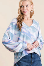 BiBi Tie Dye French Terry Top with Balloon Sleeves