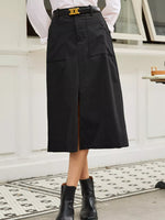 Front Slit Shift High Waist Midi Skirt