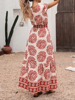 Printed V-Neck Cap Sleeve Dress