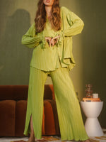 Button Up Long Sleeve Top and Pants Set