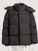 Pocketed Zip Up Hooded Puffer Jacket