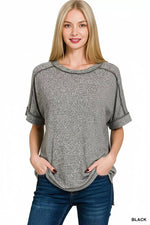 Zenana Full Size Soft Melange Hacci Short Sleeve Hi-low Tee Plus Size