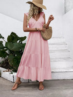 V-Neck Tiered Dress with Flutter Sleeves