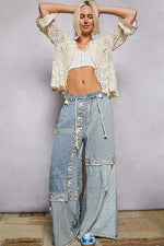 POL Floral Lace Short Sleeve Crochet Cardigan with Tassel Tie