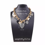 18K Gold-Plated Alloy Heart Charm Chain Statement Necklace