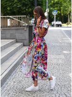 Surplice Short Sleeve Midi Dress