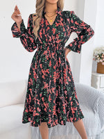Floral Print Ruffle Hem Flounce Sleeve A-Line Dress