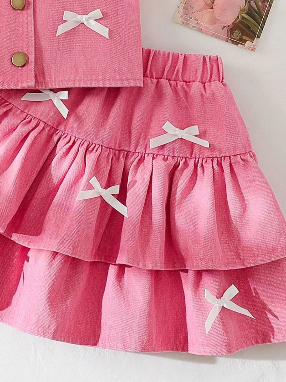 Children's Button UP Vest and Skirt Denim Set