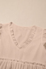 Ruffled Trim V Neck Flutter Flowy Top
