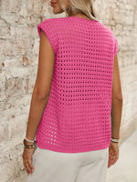 Tied Front Openwork V-Neck Knit Top
