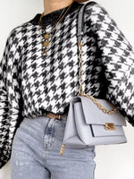 Full Size Houndstooth Pattern Oversized Sweater Plus Size