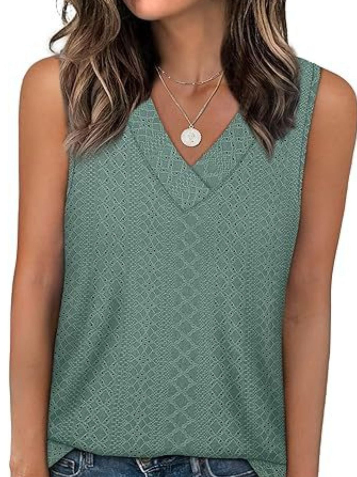 Eyelet V-Neck Tank