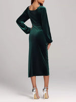 Velvet Long Sleeve Slit Midi Dress