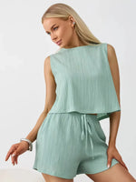 Textured Round Neck Tank and Shorts Set