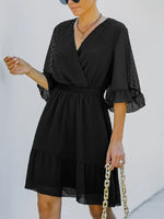 Swiss Dot Flare Sleeve Wrap Mini Dress