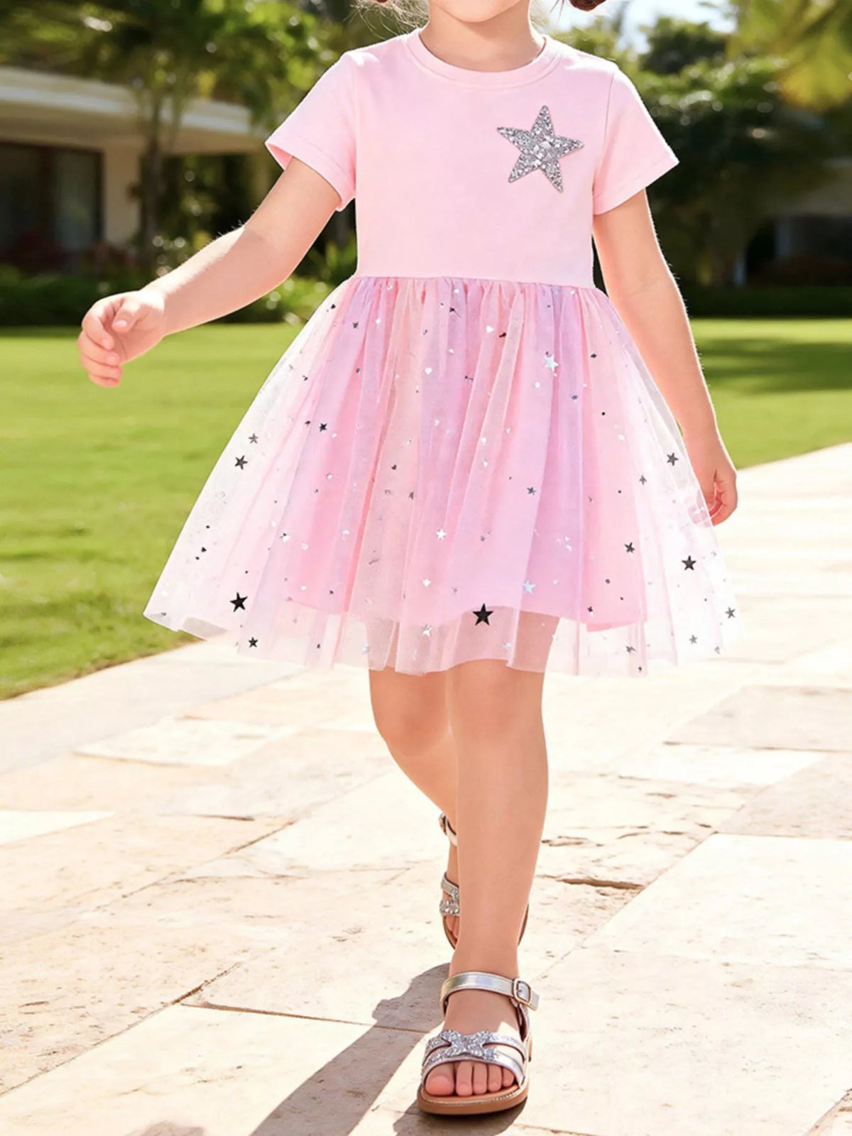 Children's Star Short Sleeve Tulle Dress