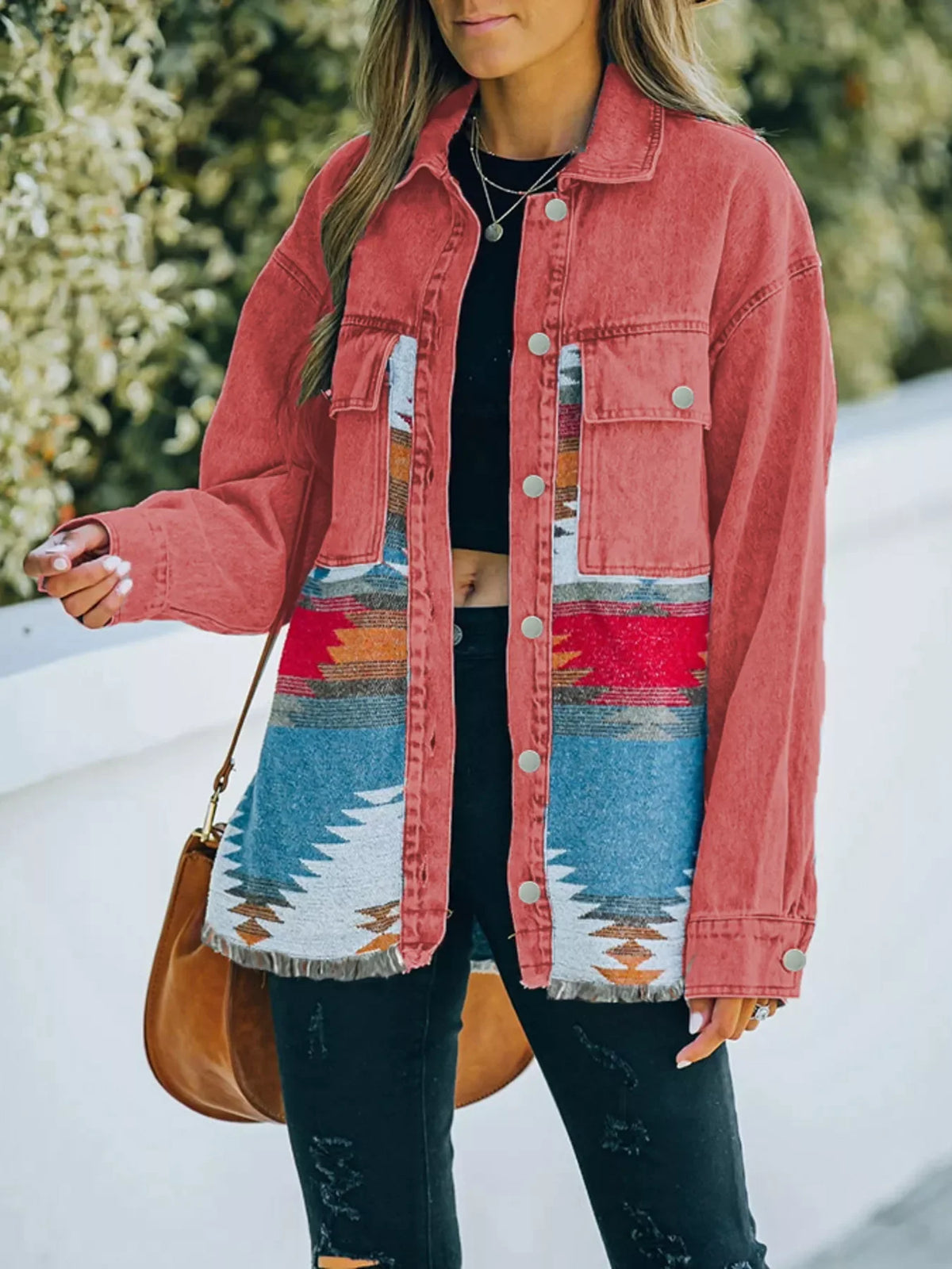 Aztec Print Button Up Jacket