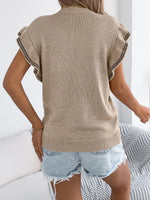 Openwork Round Neck Cap Sleeve Knit Top