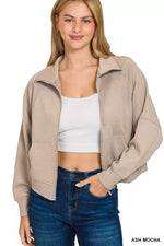 Zenana Scuba Full Zip Cropped Jacket with Pockets