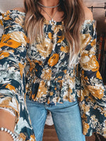 Floral Off Shoulder Bell Sleeve Smocked Peplum Top