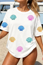 Sequin Shell Graphic Summer Loose T Shirt