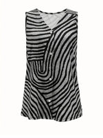 Sleeveless Zebra Print Button-Up Tank Top