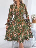Floral Print Ruffle Hem Flounce Sleeve A-Line Dress