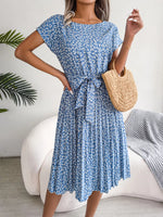 Floral Print Pleated Midi Dress with Belt