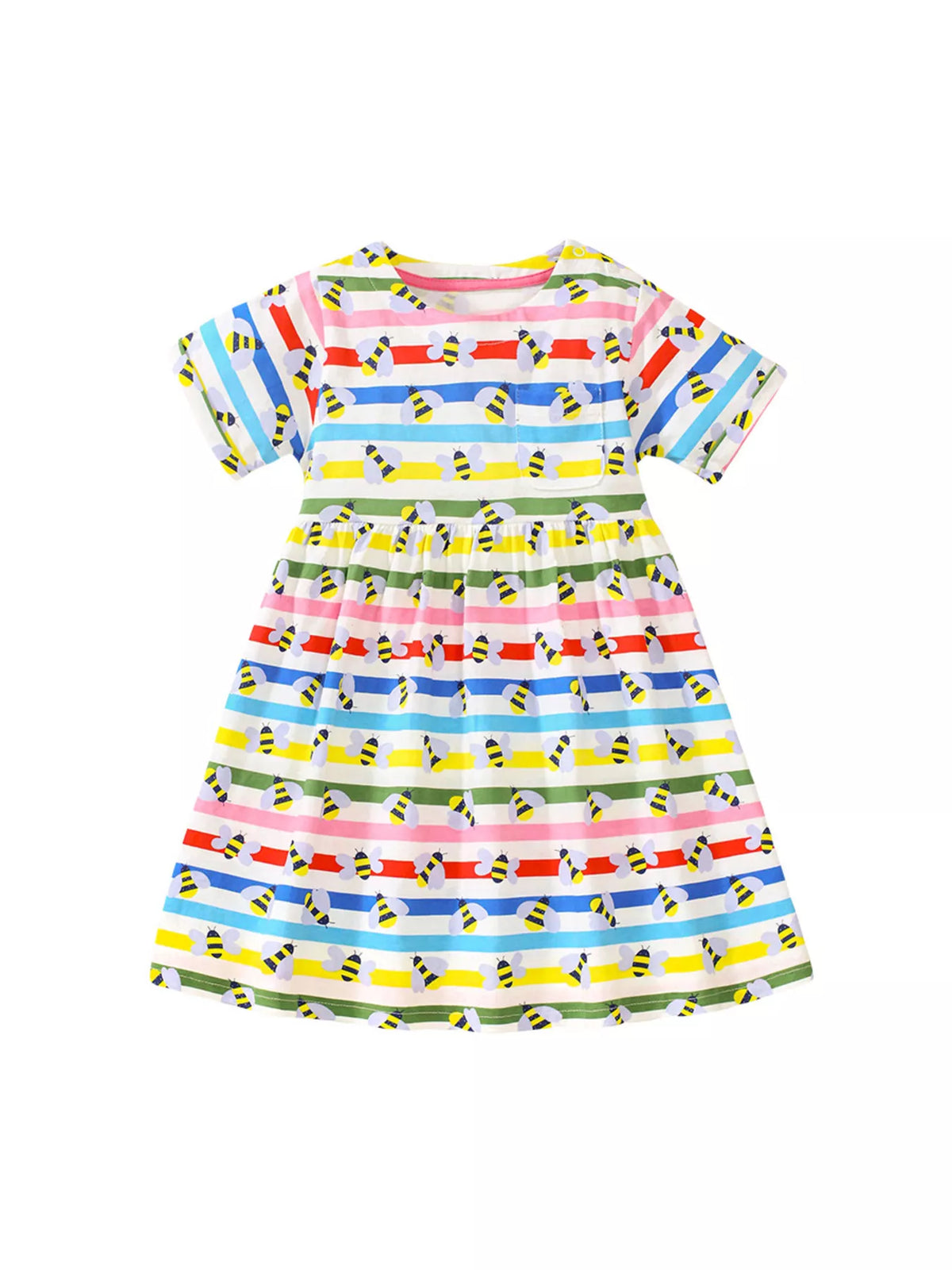 Children's Striped Bee Print Casual Dress