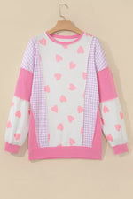 Heart Pattern Colorblock Ribbed Detail Side Slit Top