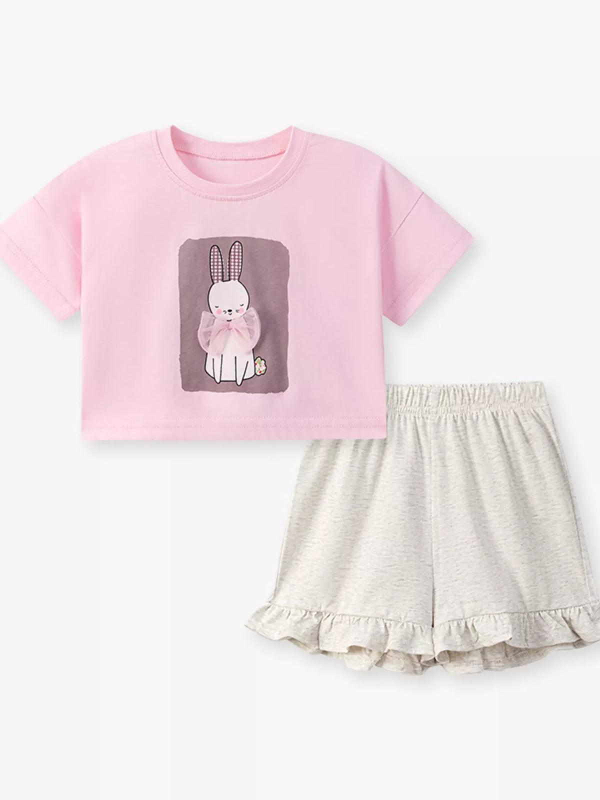 Children's Bunny Round Neck Top and Shorts Set